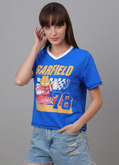 Free Authority Official Garfield Graphic Printed Pure Cotton Regular Fit Washed Tshirt for Women