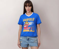 Free Authority Official Garfield Graphic Printed Pure Cotton Regular Fit Washed Tshirt for Women