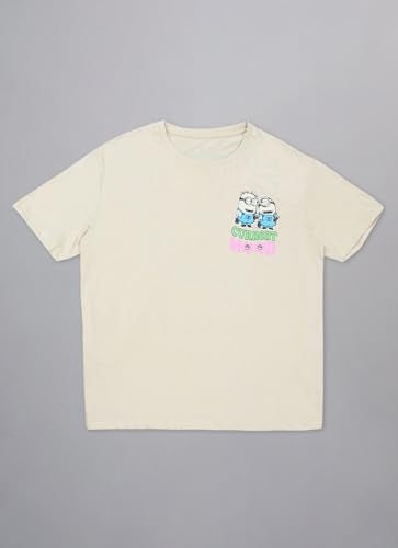 Free Authority Official Minions: Spread Happines Graphic Printed Pure Cotton Beige Oversized Tshirt for Women