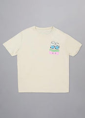 Free Authority Official Minions: Spread Happines Graphic Printed Pure Cotton Beige Oversized Tshirt for Women