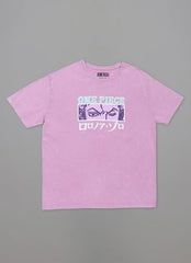 Free Authority Official One Piece: Roronoa Zoro Anime Printed Oversized Lavender Pure Cotton Tshirt for Women