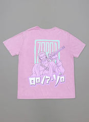 Free Authority Official One Piece: Roronoa Zoro Anime Printed Oversized Lavender Pure Cotton Tshirt for Women