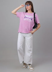 Free Authority Official One Piece: Roronoa Zoro Anime Printed Oversized Lavender Pure Cotton Tshirt for Women