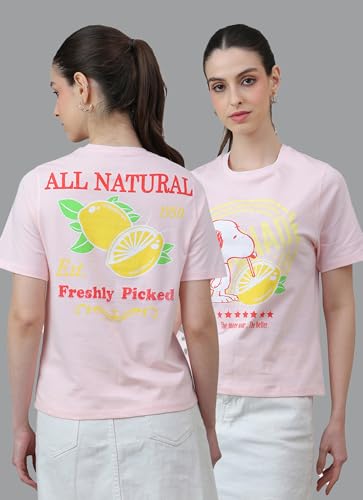 Free Authority Official Peanuts Women Half Sleeve Round Neck Graphic Printed Cotton Regular Fit Tshirt