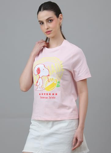 Free Authority Official Peanuts Women Half Sleeve Round Neck Graphic Printed Cotton Regular Fit Tshirt