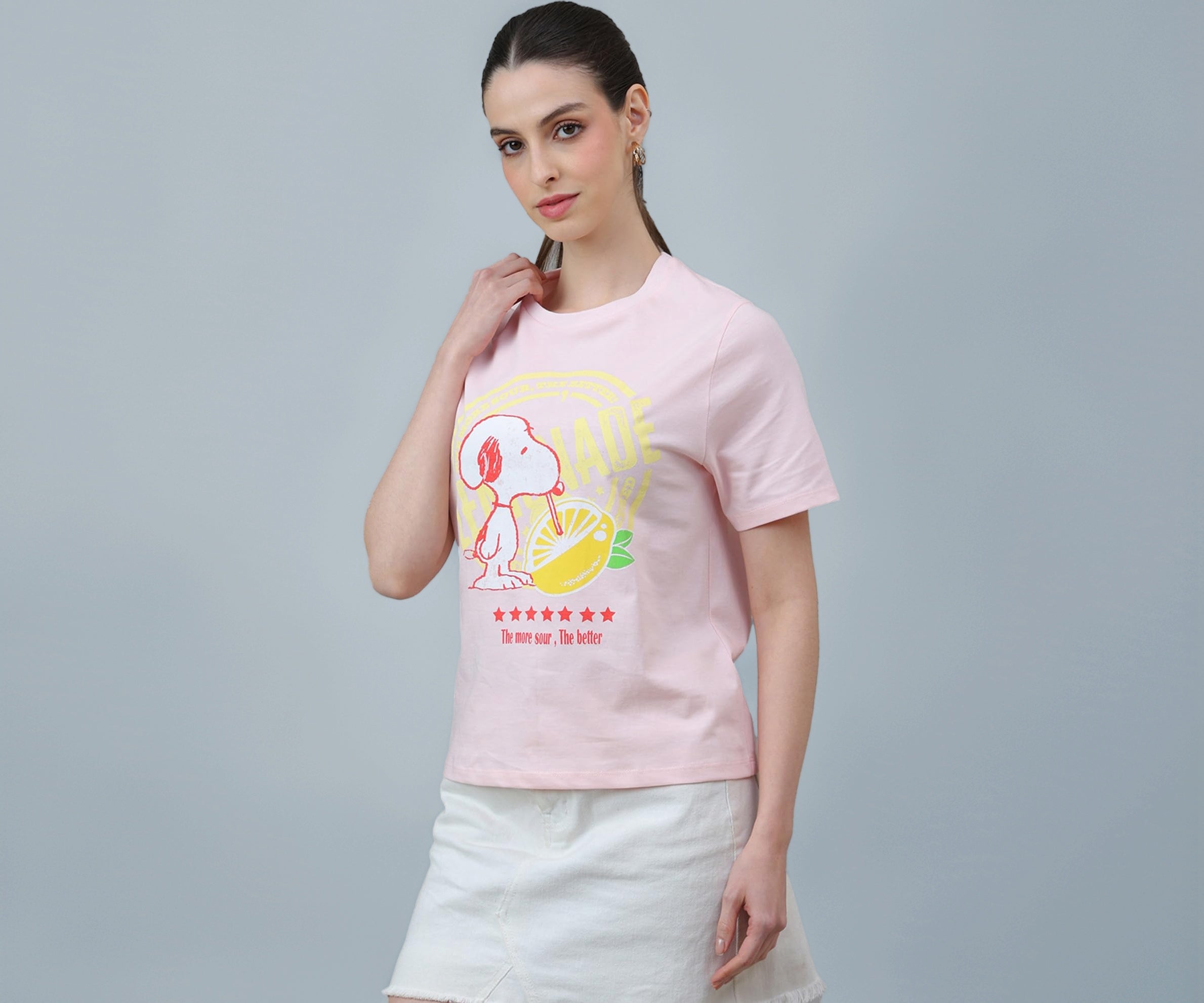 Free Authority Official Peanuts Women Half Sleeve Round Neck Graphic Printed Cotton Regular Fit Tshirt
