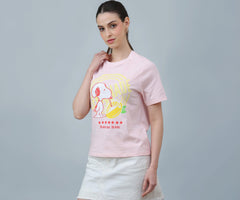 Free Authority Official Peanuts Women Half Sleeve Round Neck Graphic Printed Cotton Regular Fit Tshirt