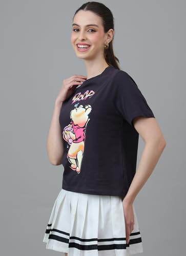 Free Authority Official Winnie The Pooh Women Half Sleeve Round Neck Graphic Printed Cotton Regular Fit Tshirt