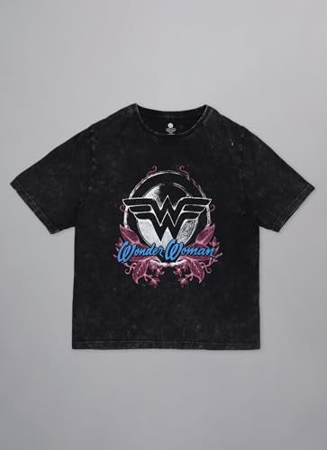 Free Authority Official Dc Comic Wonder Woman Graphic Printed Pure Cotton Black Regular Fit Tshirt for Women