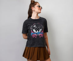 Free Authority Official Dc Comic Wonder Woman Graphic Printed Pure Cotton Black Regular Fit Tshirt for Women