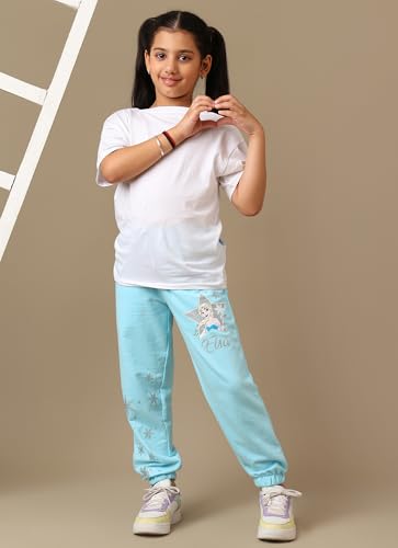 Kidsville Official Frozen: Elsa Graphic Printed Regular Fit Blue Jogger for Girls