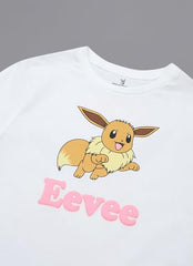 Free Authority Official Pokemon:Eevee Puff Printed Cotton Off White Regular Fit Tshirt Women