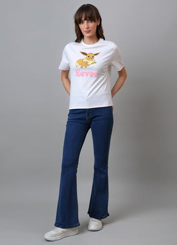 Free Authority Official Pokemon:Eevee Puff Printed Cotton Off White Regular Fit Tshirt Women