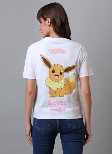 Free Authority Official Pokemon:Eevee Puff Printed Cotton Off White Regular Fit Tshirt Women