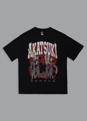 Free Authority Official Naruto Shippuden Akatsuki Men's Graphic Anime Printed Half Sleeve Round Neck Drop-Shoulder Oversized Pure Cotton T-Shirt Black