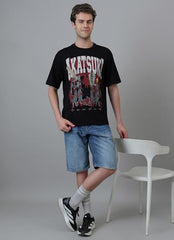 Free Authority Official Naruto Shippuden Akatsuki Men's Graphic Anime Printed Half Sleeve Round Neck Drop-Shoulder Oversized Pure Cotton T-Shirt Black