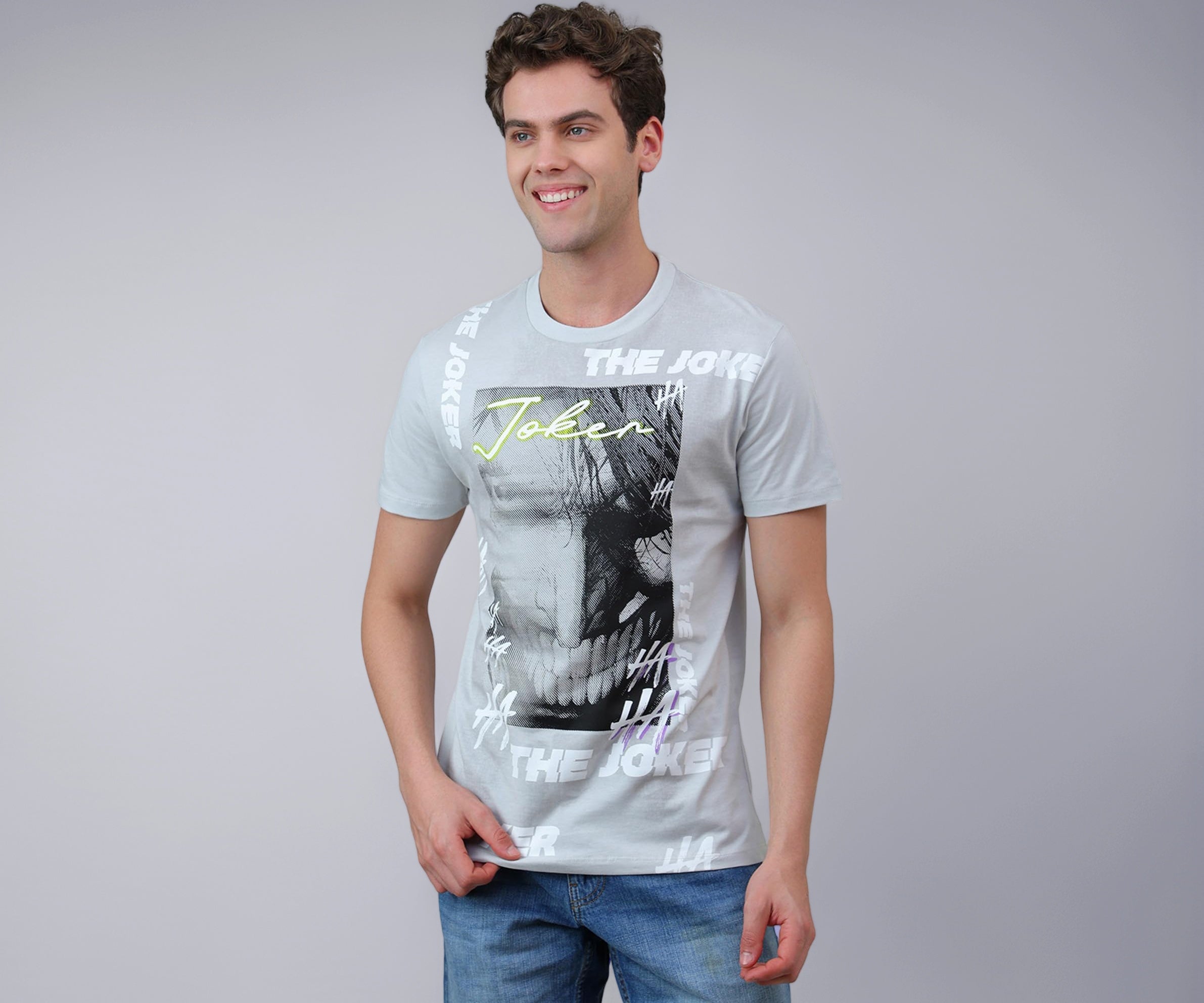 Free Authority Official DC Comic Joker Men Half Sleeve Round Neck Graphic Printed Cotton Regular Fit Tshirt