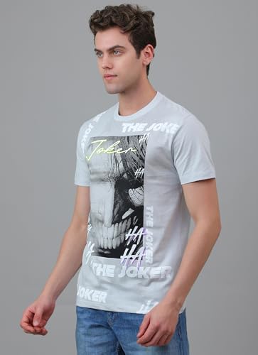 Free Authority Official DC Comic Joker Men Half Sleeve Round Neck Graphic Printed Cotton Regular Fit Tshirt