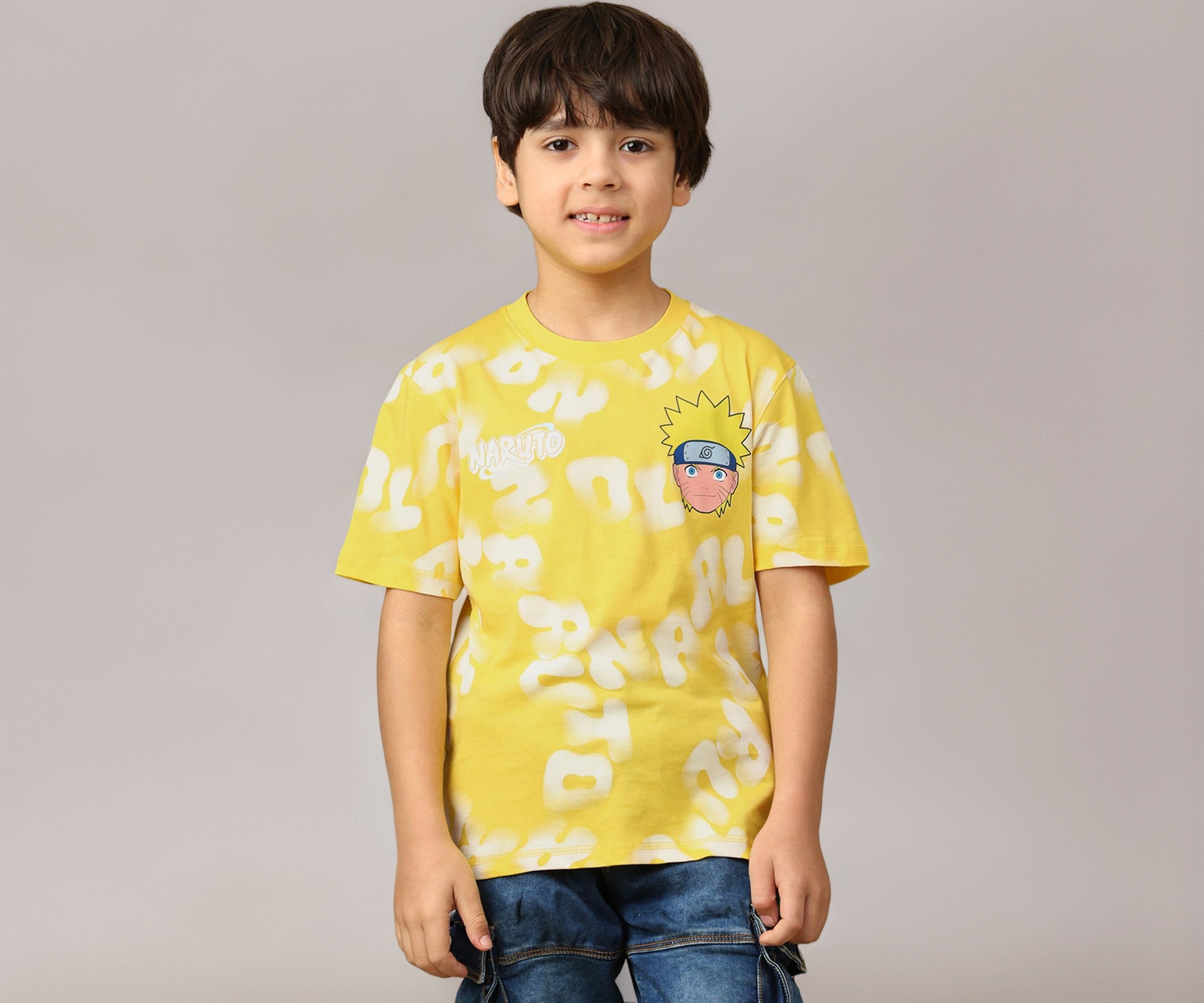 Kidsville Official Naruto Anime Graphic Printed Boys Regular Fit T-Shirt | Pure Cotton Casual Round Neck Half Sleeves Comfortable Tee for Kids