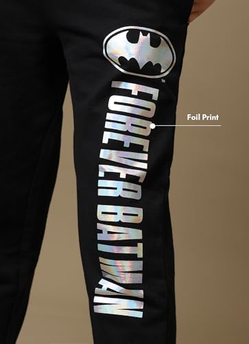 Kidsville Official DC Comics Forever Batman Boy's Graphic Metallic Printed Cargo Pocket Regular Fit Mid West Cotton Black Joggers