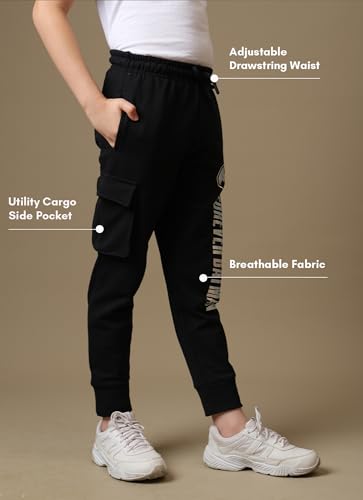 Kidsville Official DC Comics Forever Batman Boy's Graphic Metallic Printed Cargo Pocket Regular Fit Mid West Cotton Black Joggers