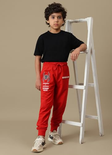 Kidsville Official Marvel Comic Spiderman Graphic Printed Regular Fit Joggers for Boys Tomato Red