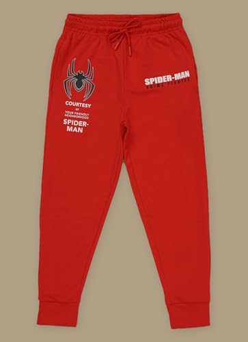 Kidsville Official Marvel Comic Spiderman Graphic Printed Regular Fit Joggers for Boys Tomato Red