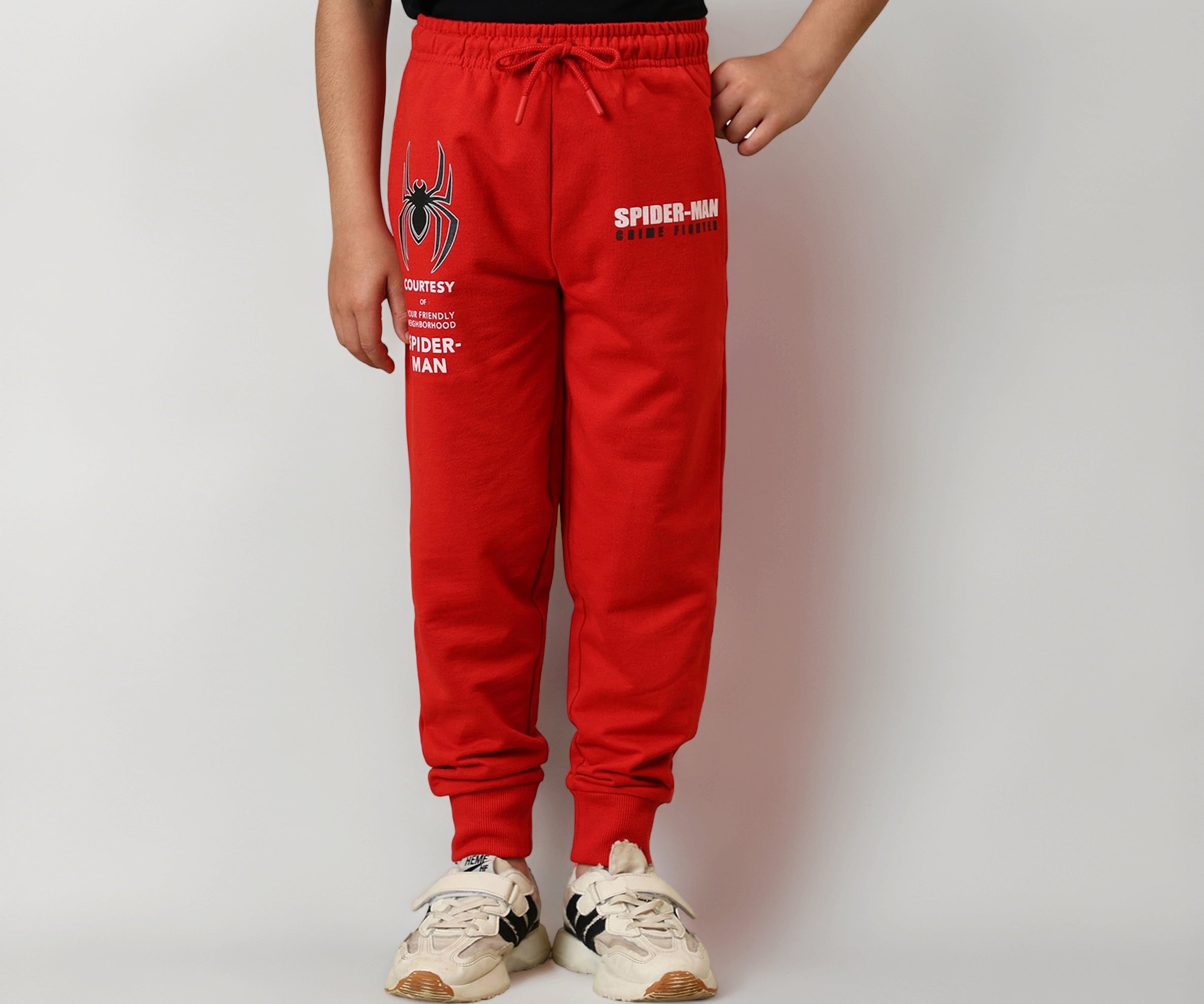 Kidsville Official Marvel Comic Spiderman Graphic Printed Regular Fit Joggers for Boys Tomato Red