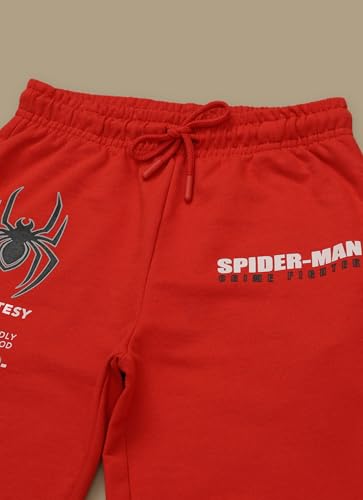 Kidsville Official Marvel Comic Spiderman Graphic Printed Regular Fit Joggers for Boys Tomato Red