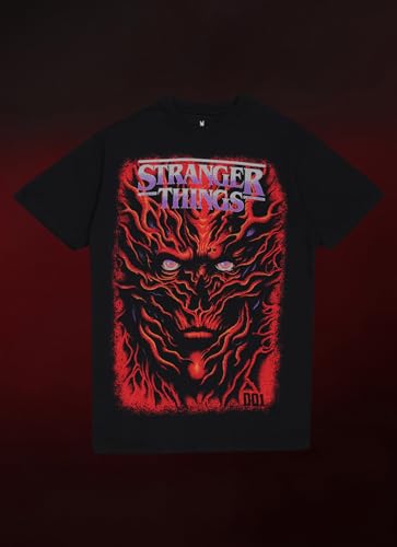 Free Authority Official Stranger Things Graphic Printed Half Sleeves Round Neck Regular Fit Pure Breathable Cotton Fabric Tshirt for Men Black