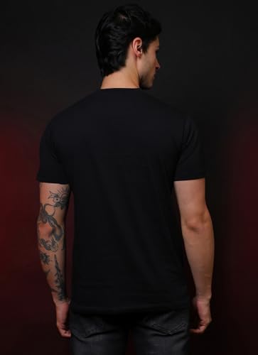 Free Authority Official Stranger Things Graphic Printed Half Sleeves Round Neck Regular Fit Pure Breathable Cotton Fabric Tshirt for Men Black