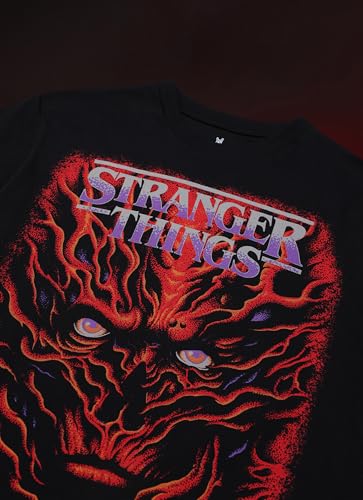 Free Authority Official Stranger Things Graphic Printed Half Sleeves Round Neck Regular Fit Pure Breathable Cotton Fabric Tshirt for Men Black