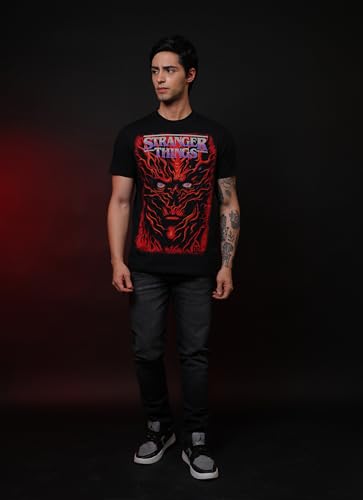 Free Authority Official Stranger Things Graphic Printed Half Sleeves Round Neck Regular Fit Pure Breathable Cotton Fabric Tshirt for Men Black