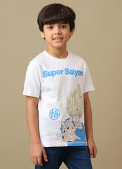Kidsville Official Super Saiyan Goku Graphic Printed Regular Fit Cotton Tshirt for Boys White