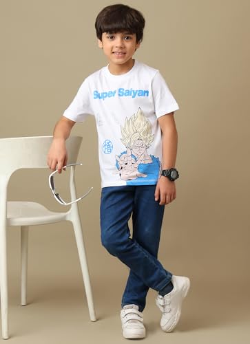 Kidsville Official Super Saiyan Goku Graphic Printed Regular Fit Cotton Tshirt for Boys White