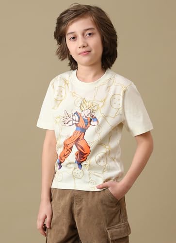 Kidsville Official Dragon Ball Z Merchandise Goku Graphic Printed Boys Regular Fit T-Shirt | Half Sleeves Round Neck | Pure Breathable Cotton Casual Anime Tee