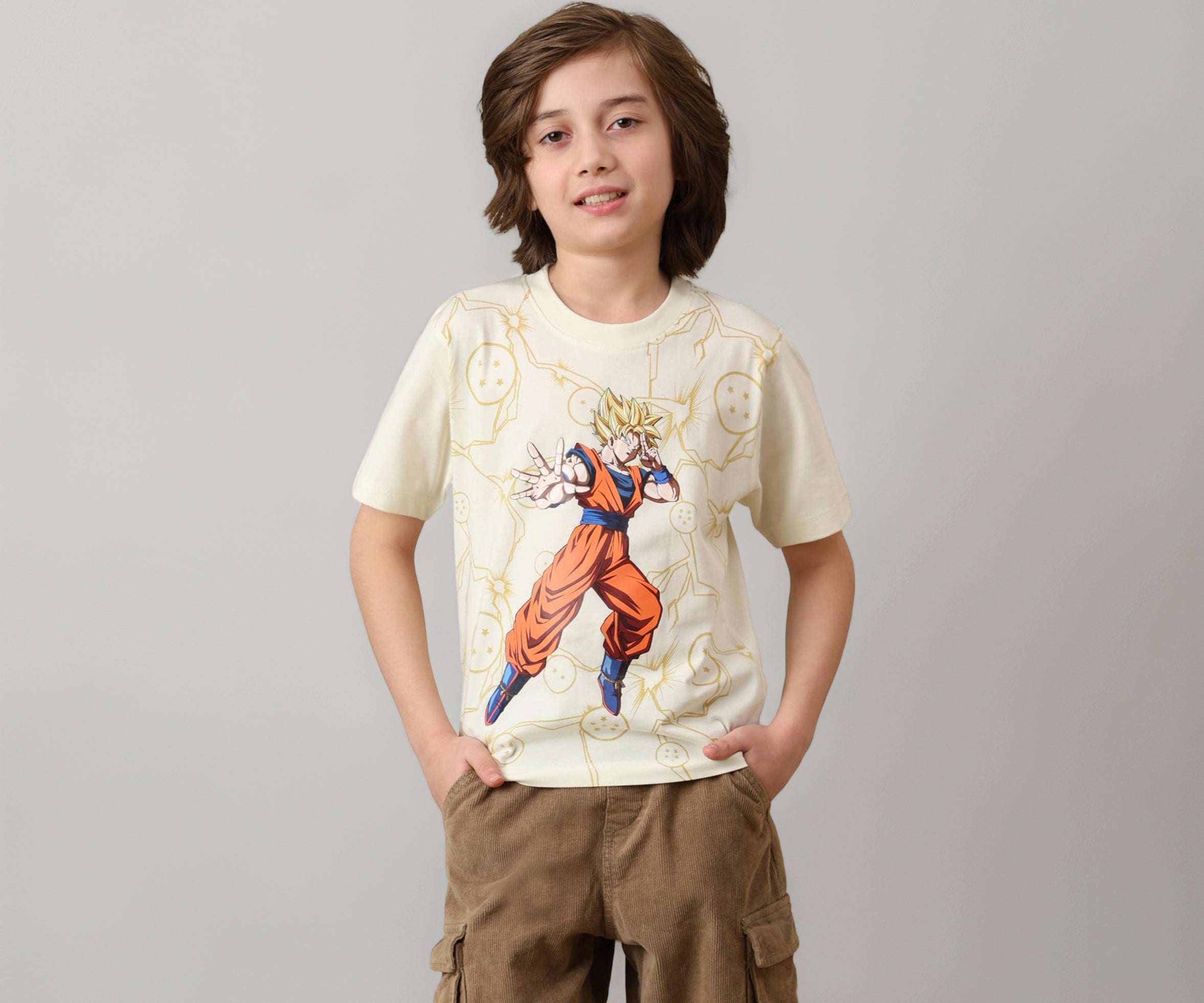 Kidsville Official Dragon Ball Z Merchandise Goku Graphic Printed Boys Regular Fit T-Shirt | Half Sleeves Round Neck | Pure Breathable Cotton Casual Anime Tee