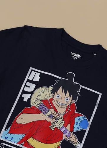 Kidsville Official One Piece Luffy Graphic Printed Regular Fit Cotton Tshirt for Boys