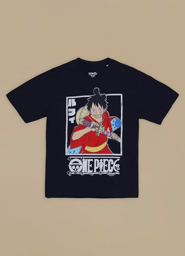 Kidsville Official One Piece Luffy Graphic Printed Regular Fit Cotton Tshirt for Boys