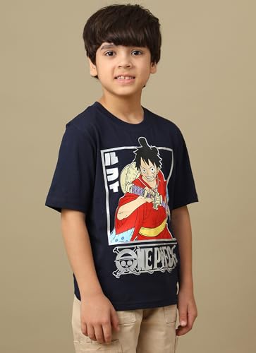 Kidsville Official One Piece Luffy Graphic Printed Regular Fit Cotton Tshirt for Boys