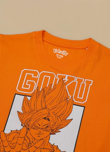Kidsville Official Dragon Ball Z Merchandise Goku Graphic Printed Boys Oversized T-Shirt | Half Sleeves Round Neck | Pure Cotton Casual Anime Loose Tee Orange