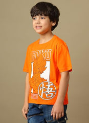 Kidsville Official Dragon Ball Z Merchandise Goku Graphic Printed Boys Oversized T-Shirt | Half Sleeves Round Neck | Pure Cotton Casual Anime Loose Tee Orange