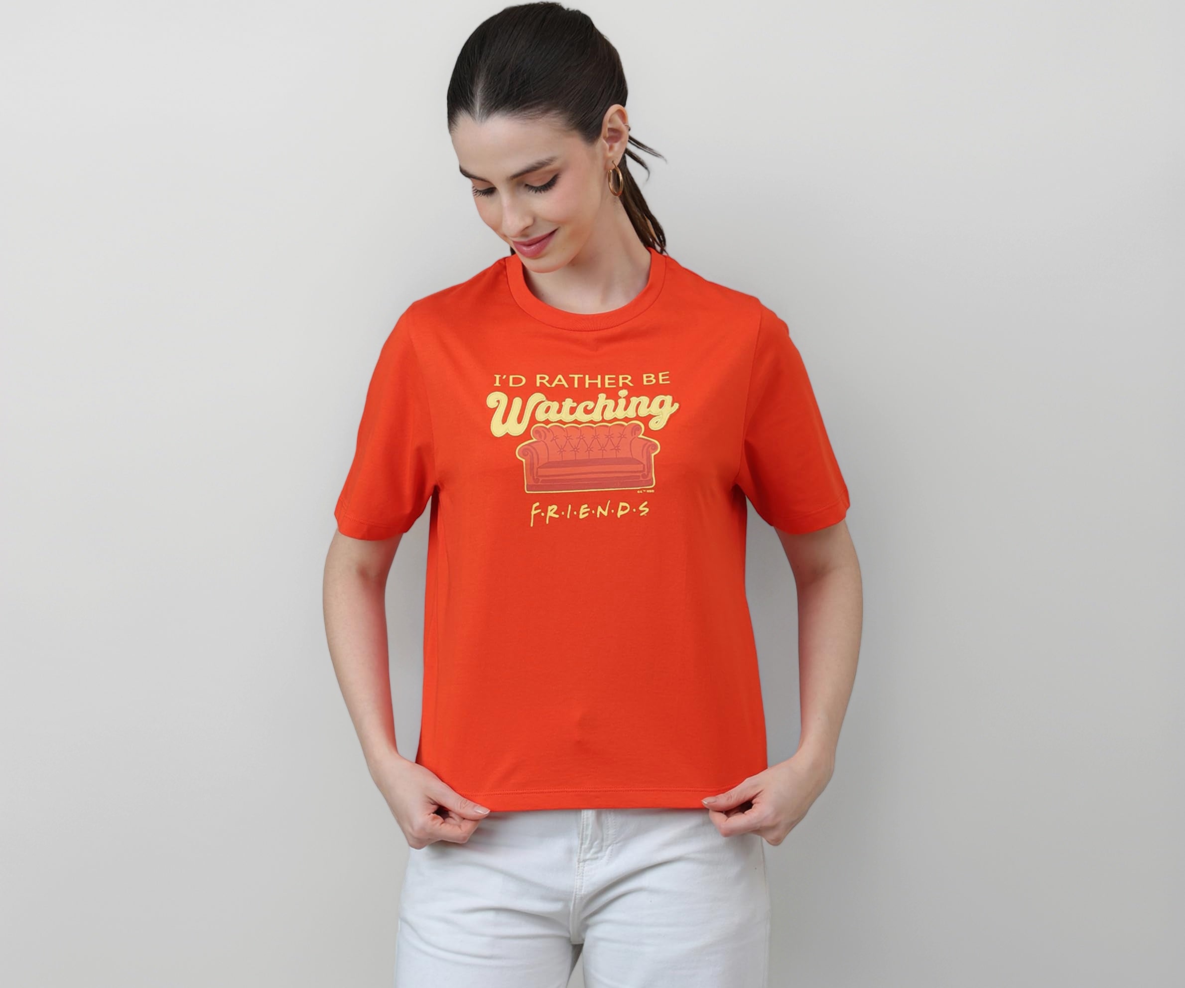Free Authority Official Friends Women Half Sleeve Round Neck Graphic Printed Cotton Regular Fit Tshirt