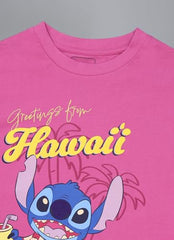 Free Authority Official Lilo & Stitch Graphic Printed Pure Cotton Regular Fit Tshirt for Women