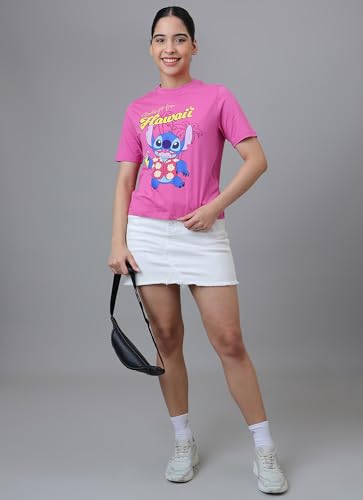 Free Authority Official Lilo & Stitch Graphic Printed Pure Cotton Regular Fit Tshirt for Women