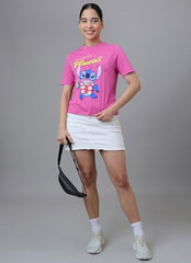 Free Authority Official Lilo & Stitch Graphic Printed Pure Cotton Regular Fit Tshirt for Women