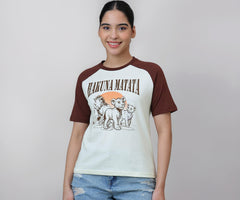 Free Authority Official Lion King Graphic Printed Pure Cotton Regular Fit Half Sleeves Raglan Tshirt for Women