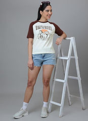 Free Authority Official Lion King Graphic Printed Pure Cotton Regular Fit Half Sleeves Raglan Tshirt for Women