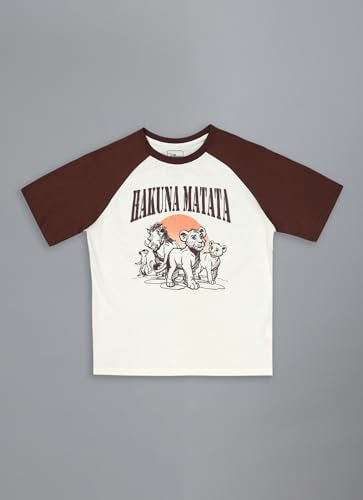 Free Authority Official Lion King Graphic Printed Pure Cotton Regular Fit Half Sleeves Raglan Tshirt for Women