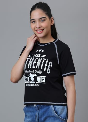 Free Authority Official Mickey & Friends Graphic Printed Pure Cotton SleevesHalf Regular Fit Tshirt for Women